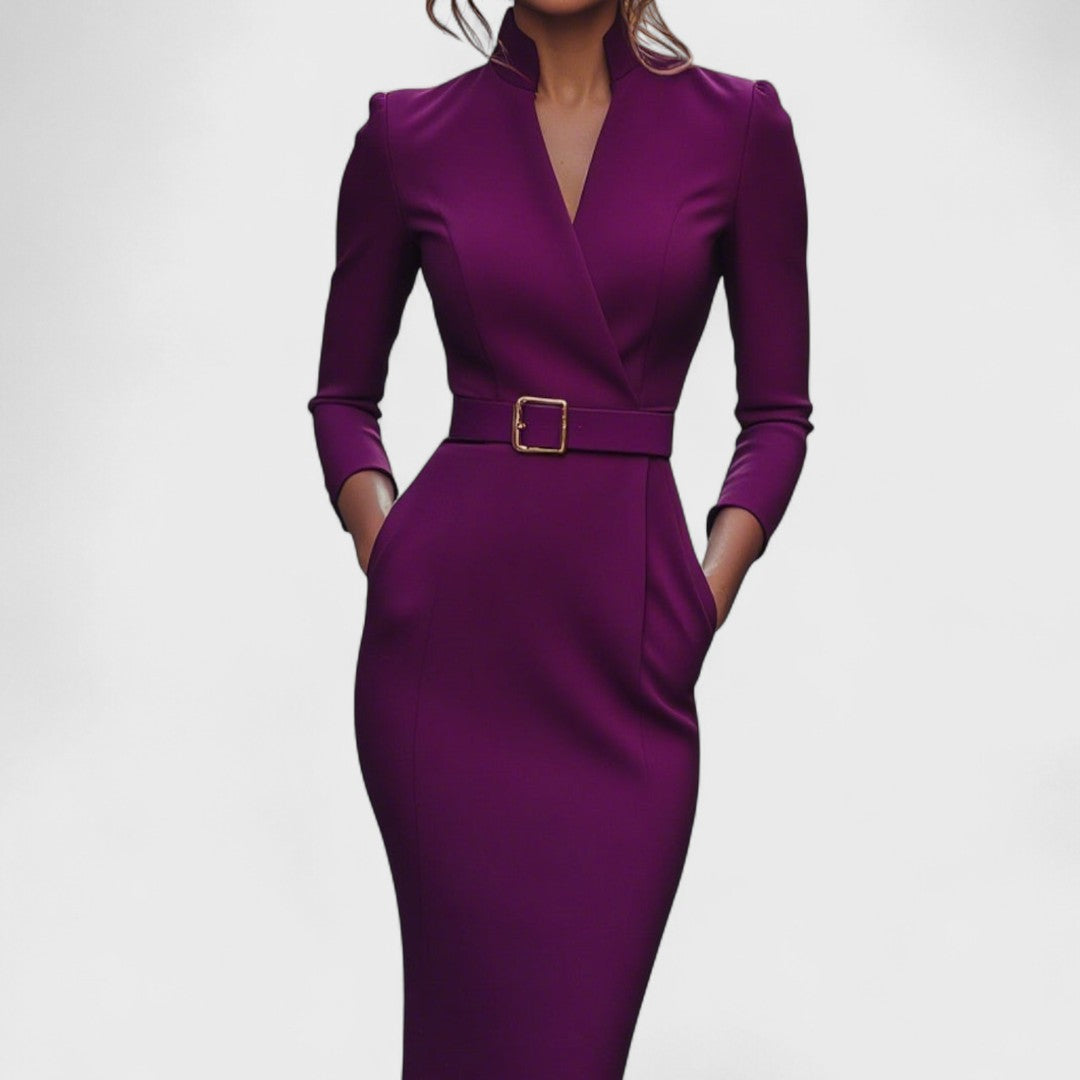Zuzana | Elegantní černé šaty s páskem a límcem
