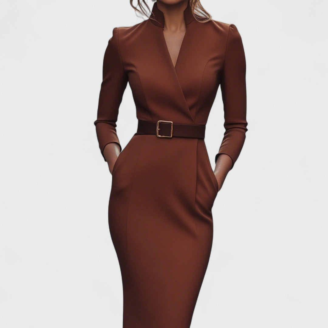 Zuzana | Elegantní černé šaty s páskem a límcem