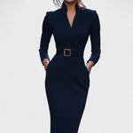Zuzana | Elegantní černé šaty s páskem a límcem
