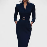 Zuzana | Elegantní černé šaty s páskem a límcem