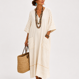 Kaftan Farah béžový s pruhy