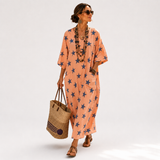 Kaftan Selma korálový s hvězdami