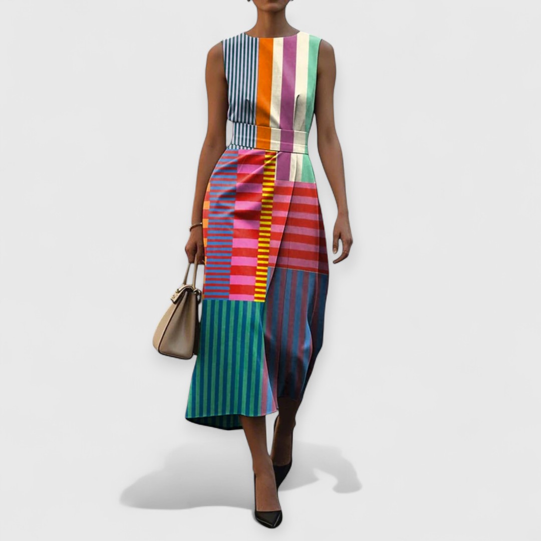 Regina | Multicolor bezramenné pruhované šaty
