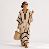 Kaftan Salma béžový s černými pruhy