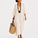Kaftan Aisha bílý s pruhy
