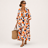 Kaftan Layla oranžový geometrický