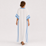 Kaftan Alba bílý s modrými pruhy