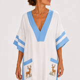 Kaftan Alba bílý s modrými pruhy
