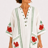 Kaftan Elena bílý s růžemi