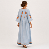 Kaftan Marina modrý s výšivkou