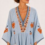 Kaftan Marina modrý s výšivkou