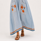 Kaftan Marina modrý s výšivkou