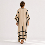 Kaftan Salma béžový s černými pruhy