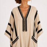 Kaftan Salma béžový s černými pruhy