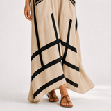 Kaftan Salma béžový s černými pruhy
