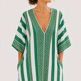 Kaftan Zoé zelený s pruhy
