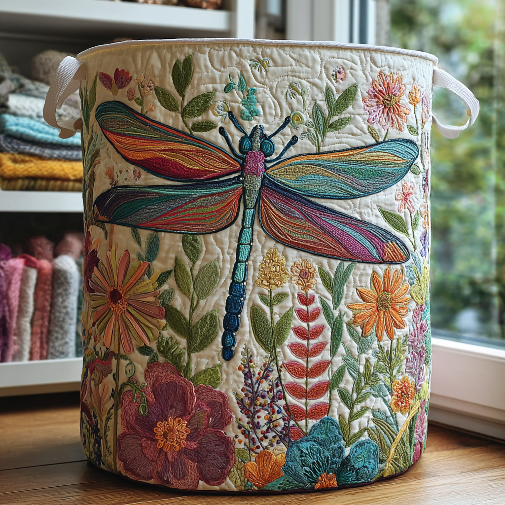 Prošívaný koš na prádlo – Jardín de Mariposas (s uchy)