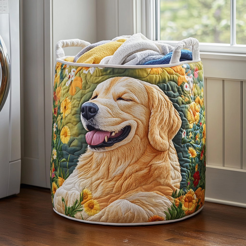 Prošívaný koš na prádlo – Golden Retriever Květinaido (s uchy)
