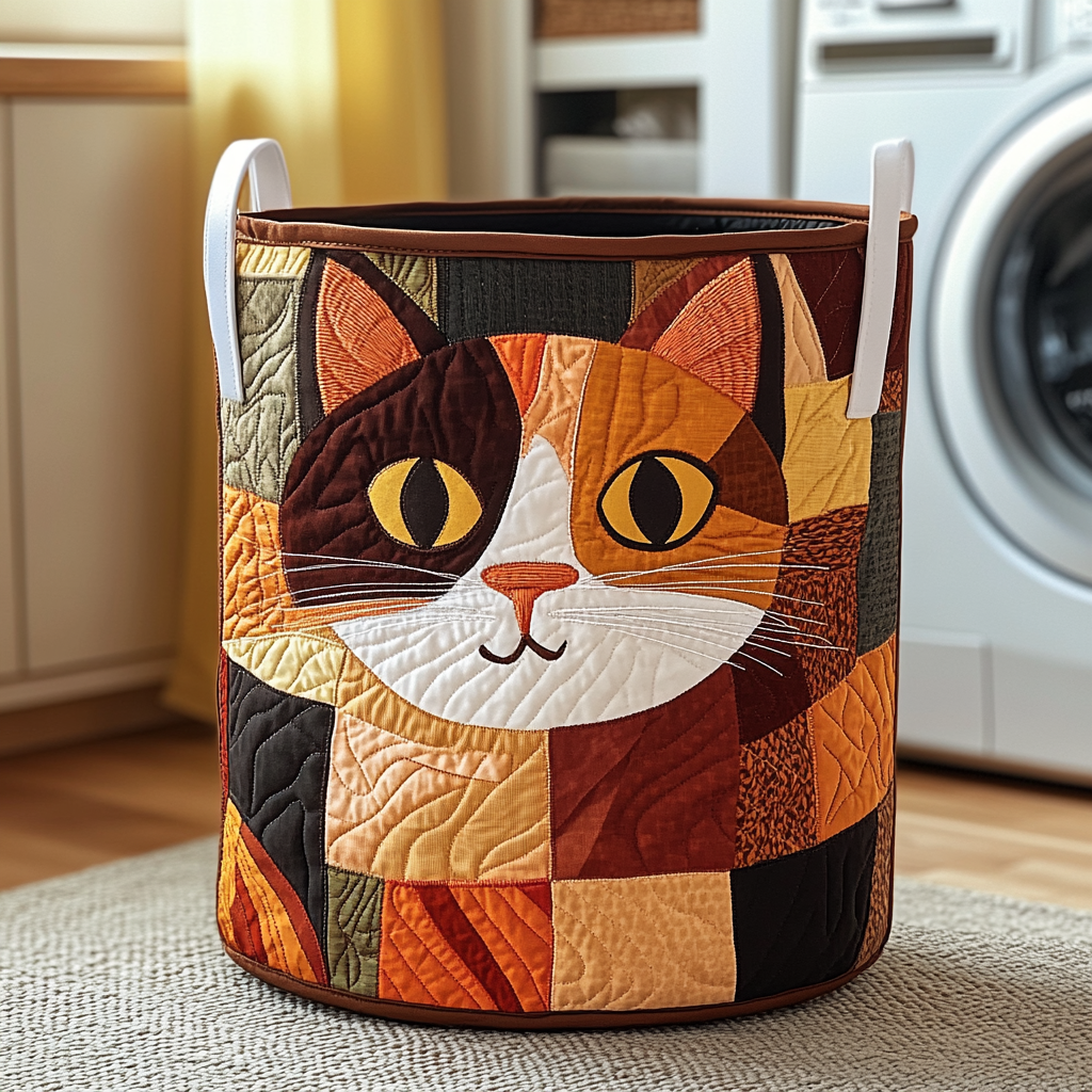 Prošívaný koš na prádlo – Patchwork (s uchy)