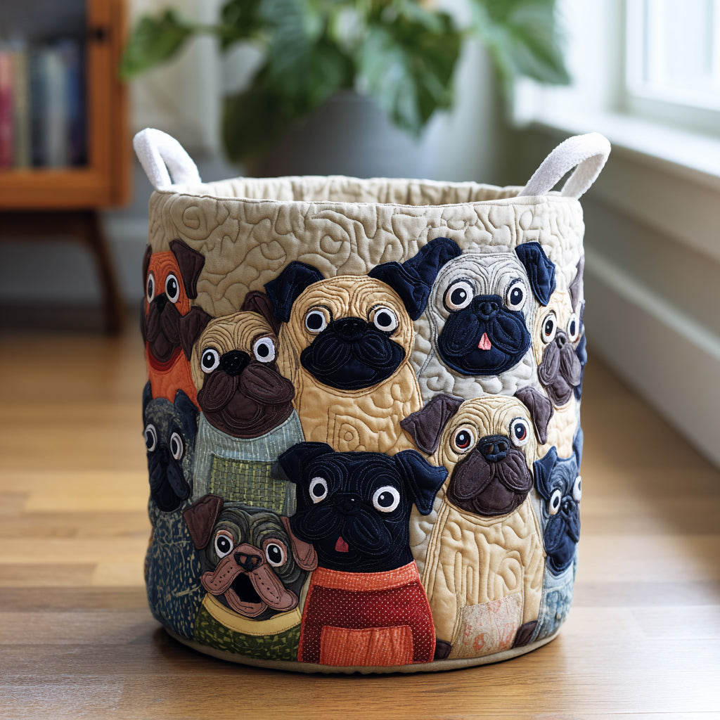 Prošívaný koš na prádlo – Duch Pug (s uchy)