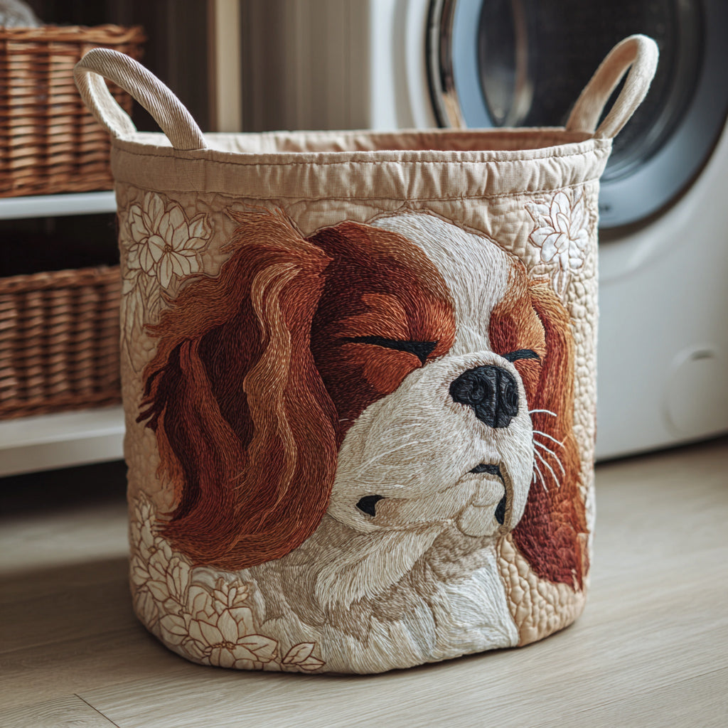 Prošívaný koš na prádlo – Cavalier King Charles (s uchy)