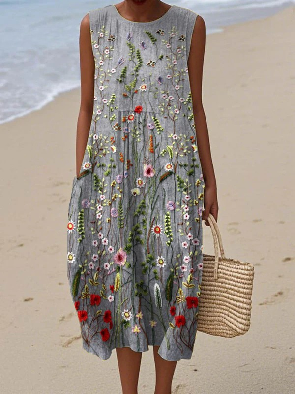 Hermína | Boho midi šaty s malovaným vzorem