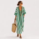 Kaftan Zoé zelený s pruhy