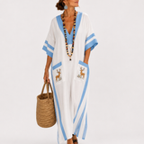 Kaftan Alba bílý s modrými pruhy
