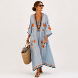 Kaftan Marina modrý s výšivkou