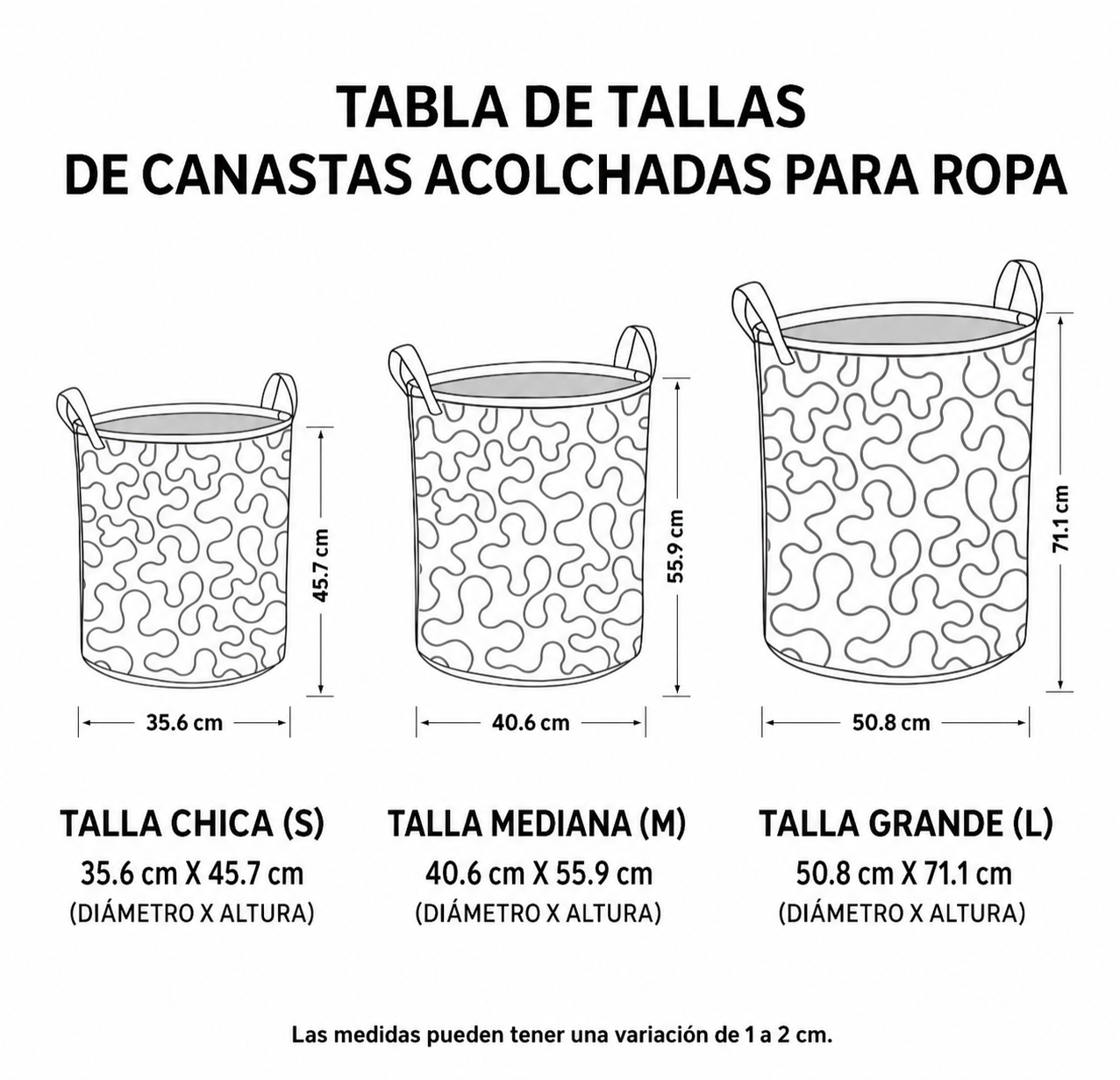 Cestos de ropa acolchados en varios tamaños