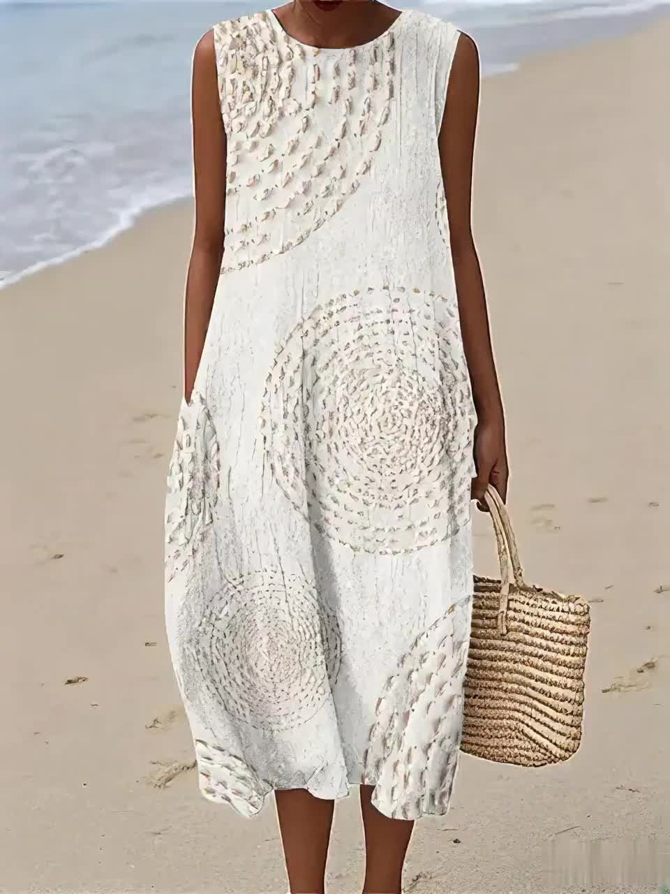 Blažena | Boho midi šaty s malovaným vzorem bez rukávů