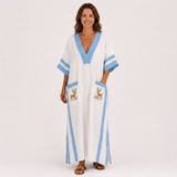 Kaftan Alba bílý s modrými pruhy