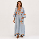 Kaftan Marina modrý s výšivkou