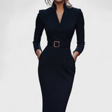 Zuzana | Elegantní černé šaty s páskem a límcem