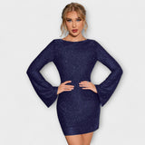 Sabina | Šaty bez zad s flitry a dlouhými rukávy