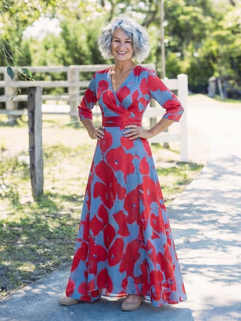 Sidonie | Maxi šaty s květinami a tříčtvrtečními rukávy